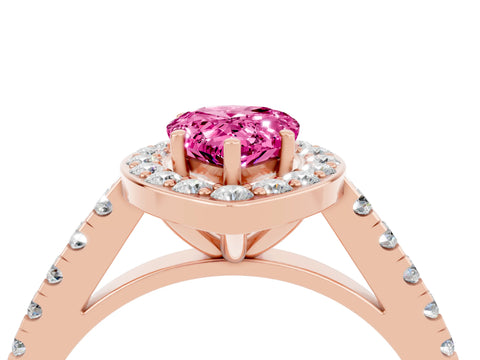 Rose gold Pear Cut Halo Diamond Ring with Pavé Band and Three-Prong Setting_4