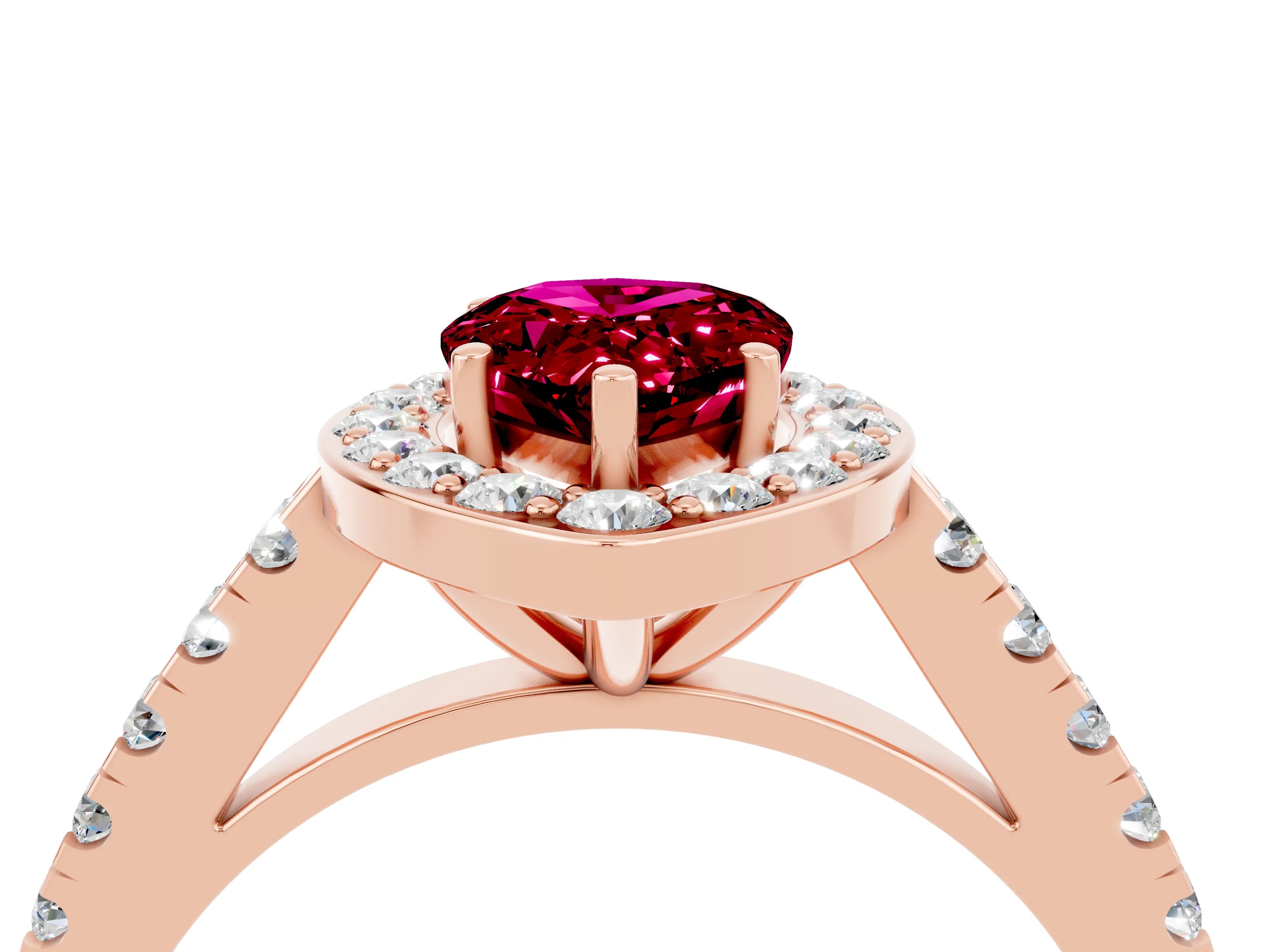 Rose gold Pear Cut Halo Diamond Ring with Pavé Band and Three-Prong Setting_4