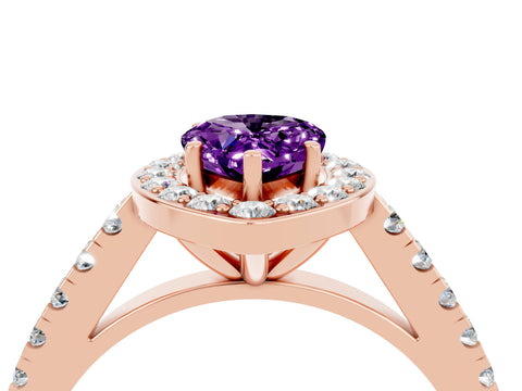 Rose gold Pear Cut Halo Diamond Ring with Pavé Band and Three-Prong Setting_4