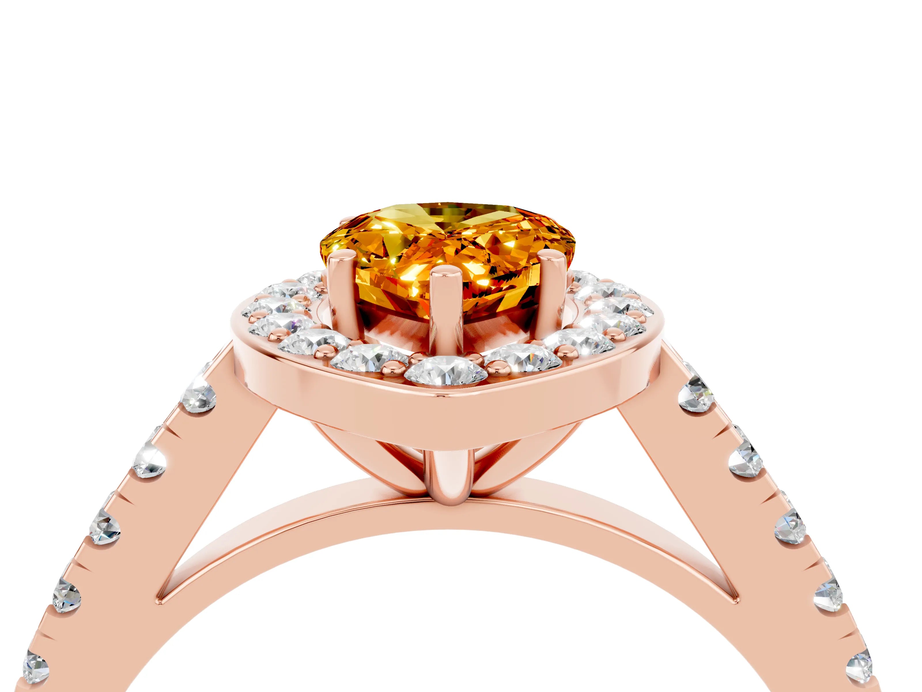 Rose gold Pear Cut Halo Diamond Ring with Pavé Band and Three-Prong Setting_4