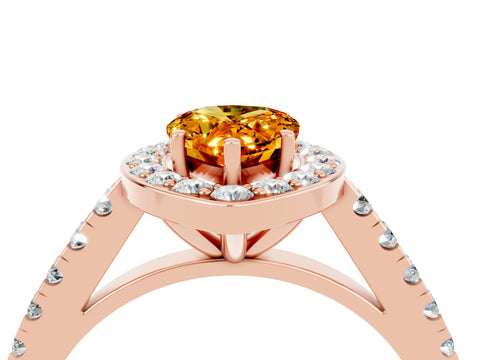 Rose gold Pear Cut Halo Diamond Ring with Pavé Band and Three-Prong Setting_4
