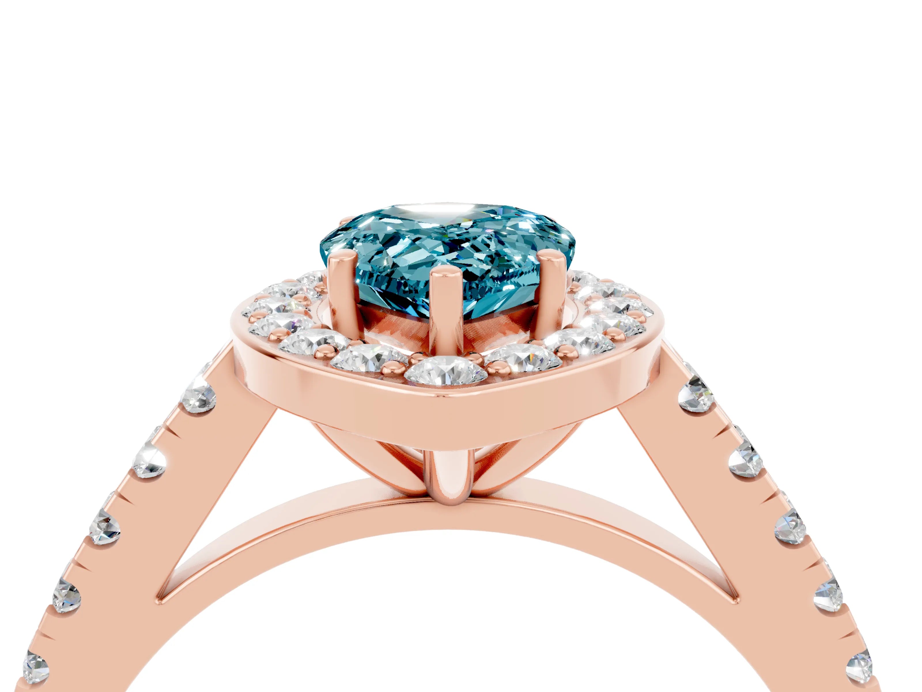 Rose gold Pear Cut Halo Diamond Ring with Pavé Band and Three-Prong Setting_4