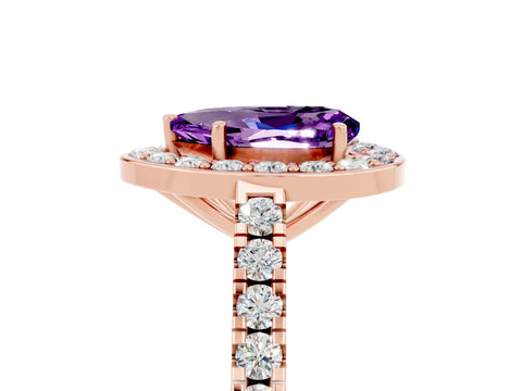 Rose gold Pear Cut Halo Diamond Ring with Pavé Band and Three-Prong Setting_5