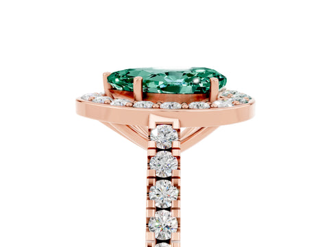 Rose gold Pear Cut Halo Diamond Ring with Pavé Band and Three-Prong Setting_5