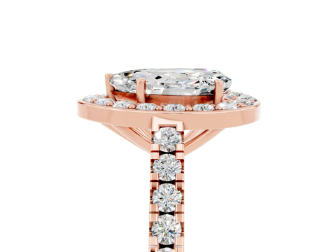 Rose gold Pear Cut Halo Diamond Ring with Pavé Band and Three-Prong Setting_5