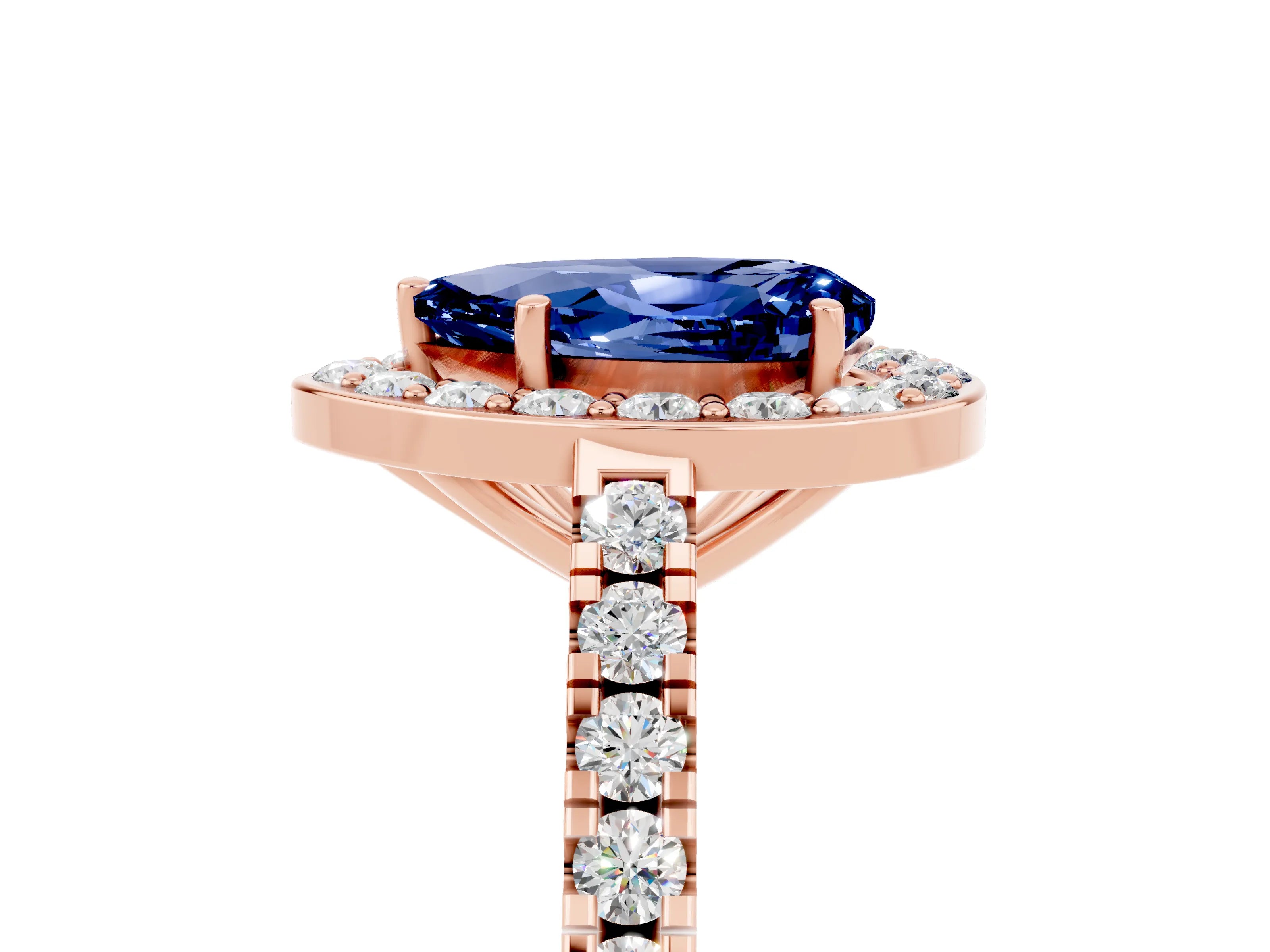 Rose gold Pear Cut Halo Diamond Ring with Pavé Band and Three-Prong Setting_5