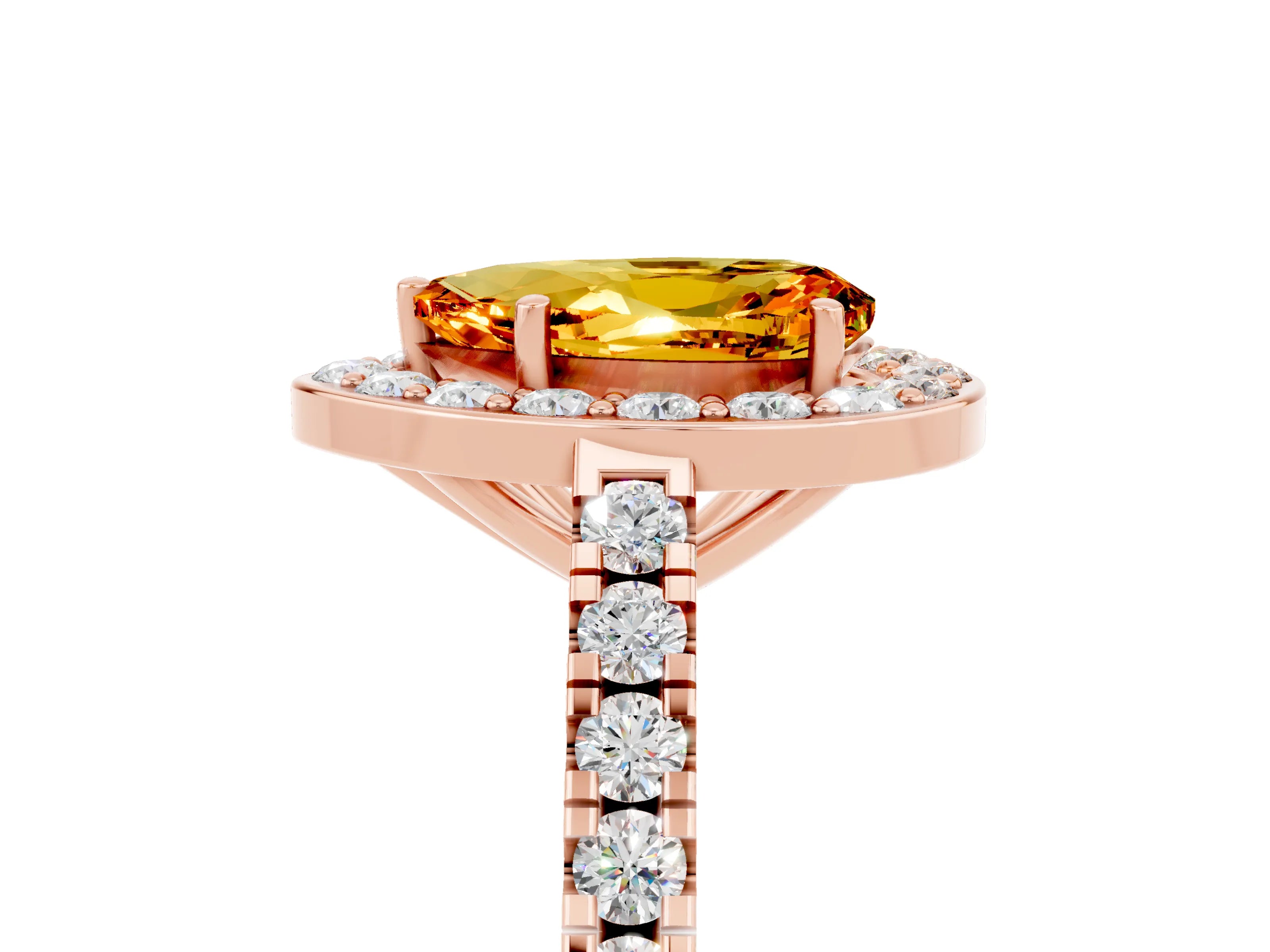 Rose gold Pear Cut Halo Diamond Ring with Pavé Band and Three-Prong Setting_5