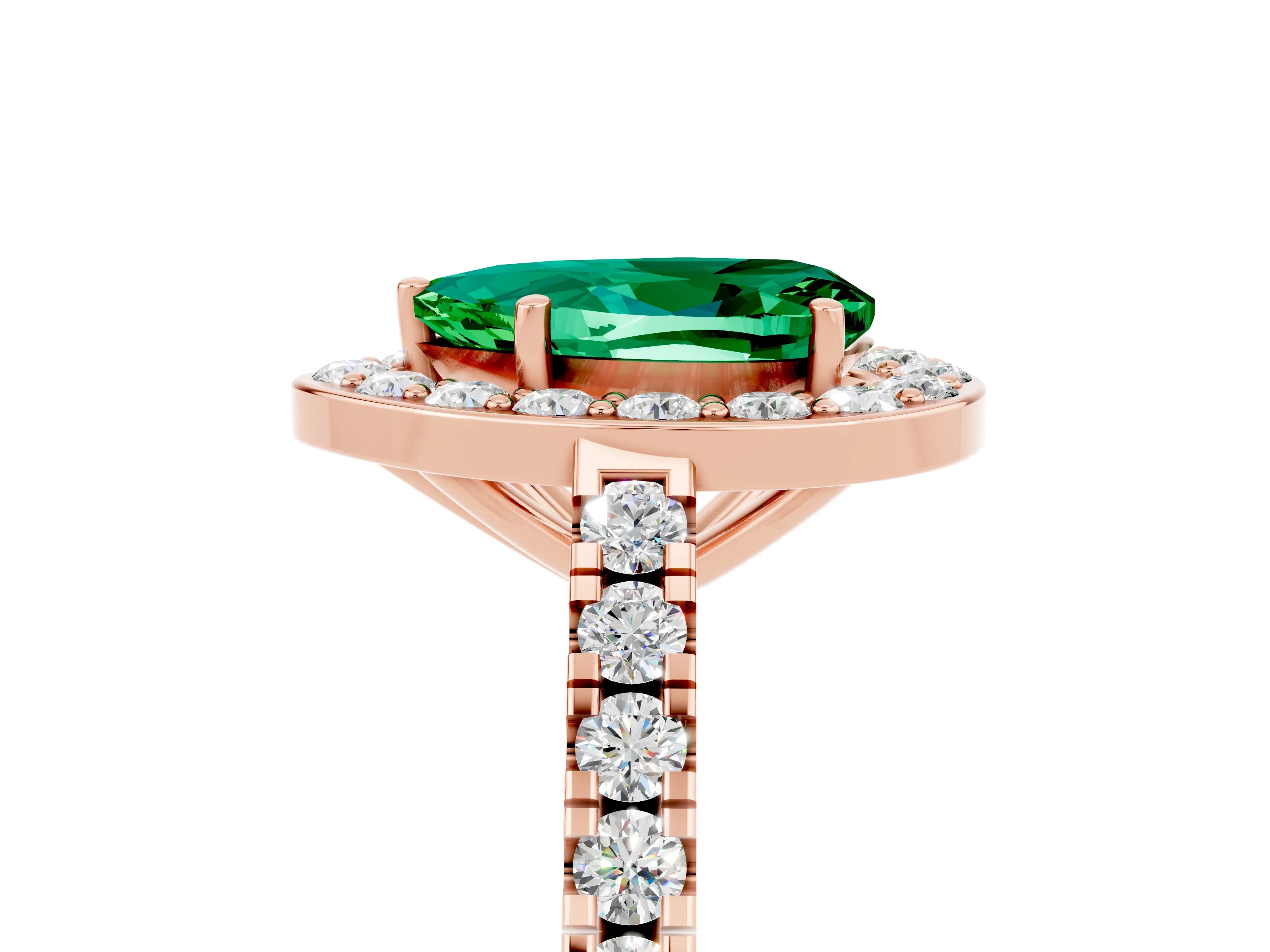 Rose gold Pear Cut Halo Diamond Ring with Pavé Band and Three-Prong Setting_5