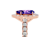 Rose gold Pear Cut Halo Diamond Ring with Pavé Band and Three-Prong Setting_5