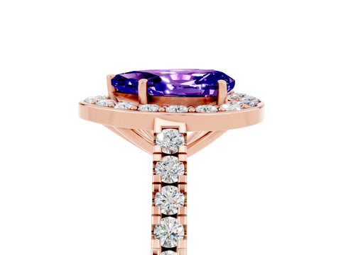 Rose gold Pear Cut Halo Diamond Ring with Pavé Band and Three-Prong Setting_5