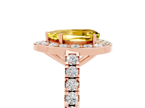 Rose gold Pear Cut Halo Diamond Ring with Pavé Band and Three-Prong Setting_5
