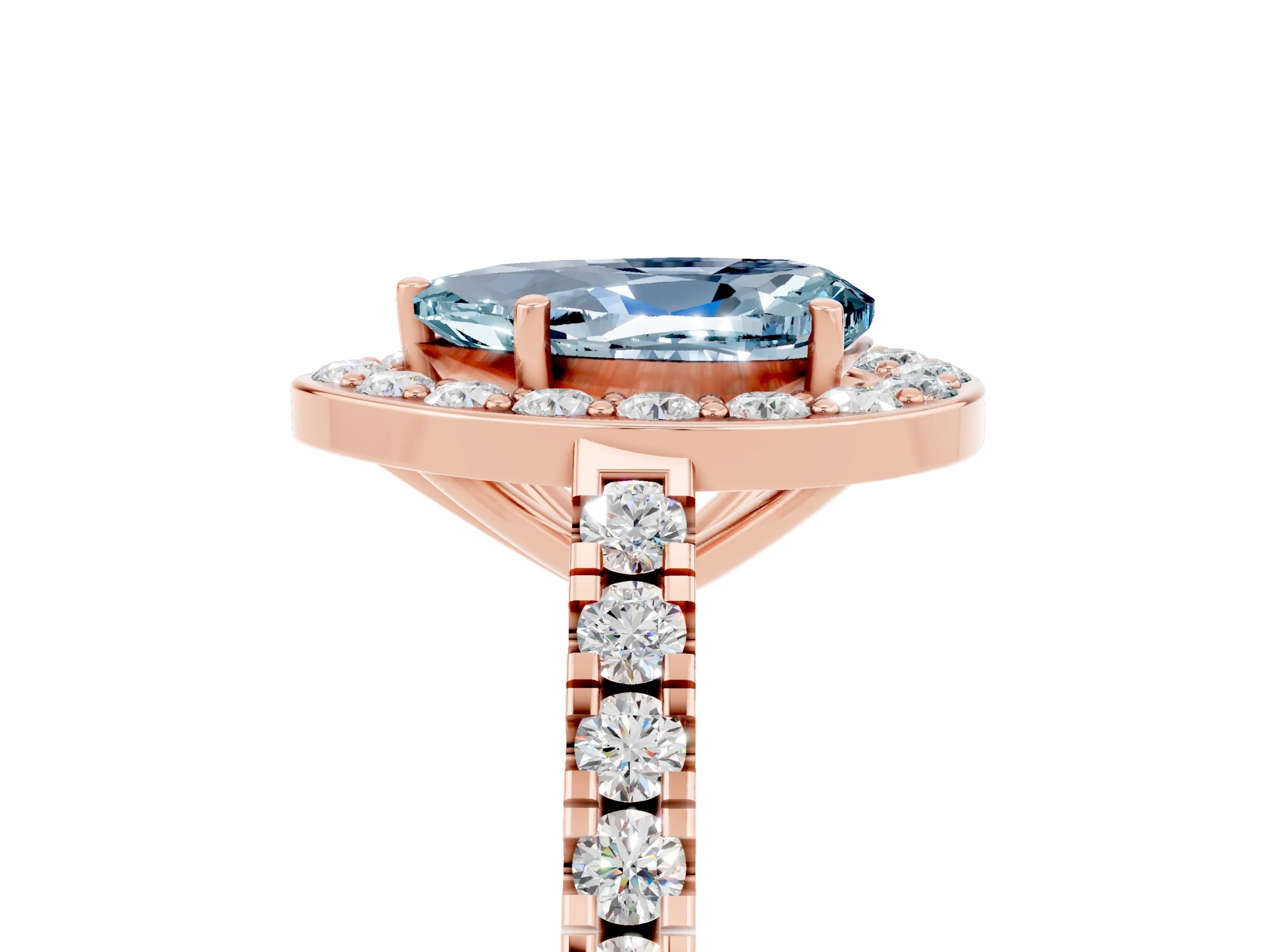 Rose gold Pear Cut Halo Diamond Ring with Pavé Band and Three-Prong Setting_5