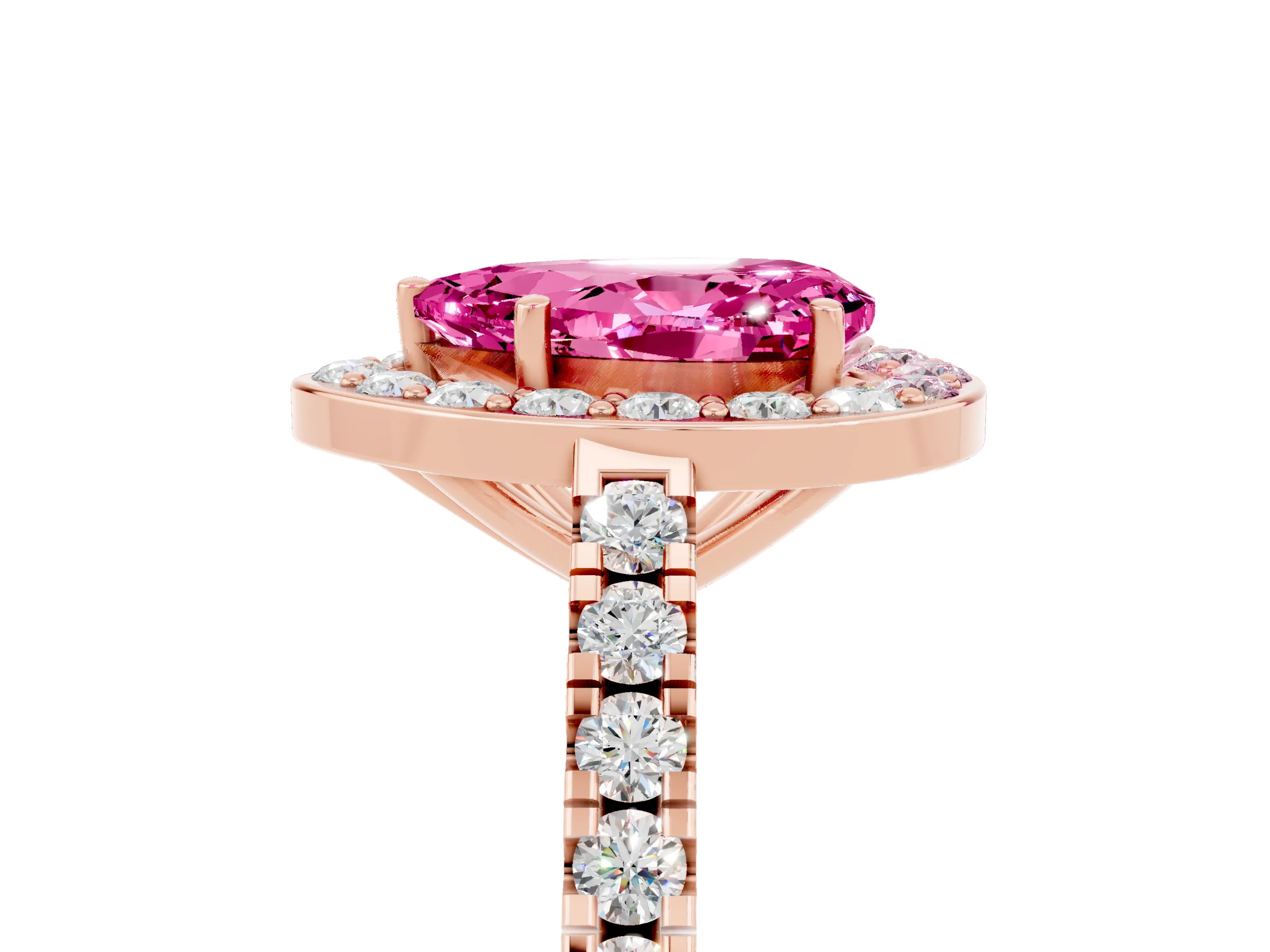 Rose gold Pear Cut Halo Diamond Ring with Pavé Band and Three-Prong Setting_5