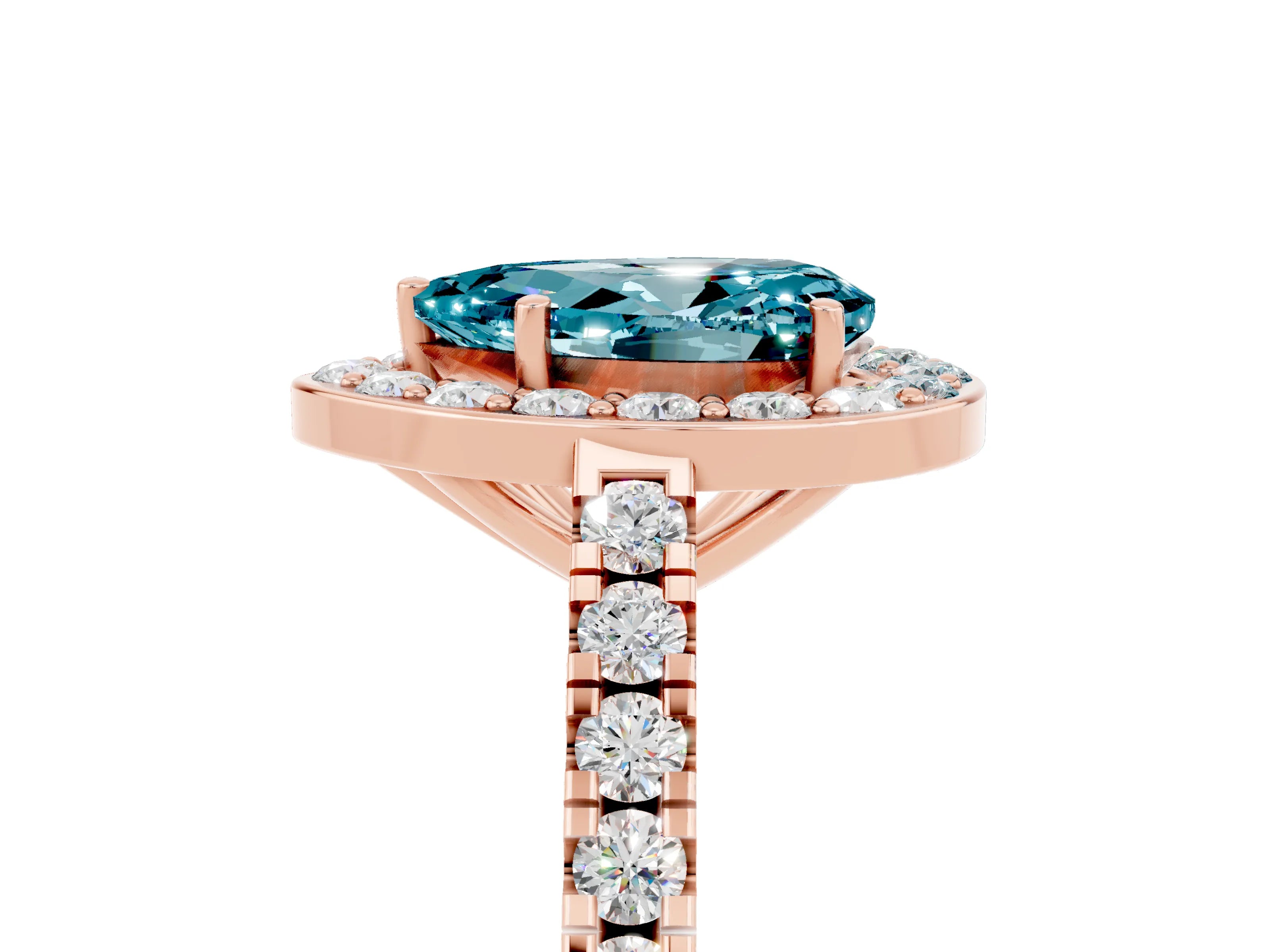 Rose gold Pear Cut Halo Diamond Ring with Pavé Band and Three-Prong Setting_5