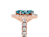 Rose gold Pear Cut Halo Diamond Ring with Pavé Band and Three-Prong Setting_5
