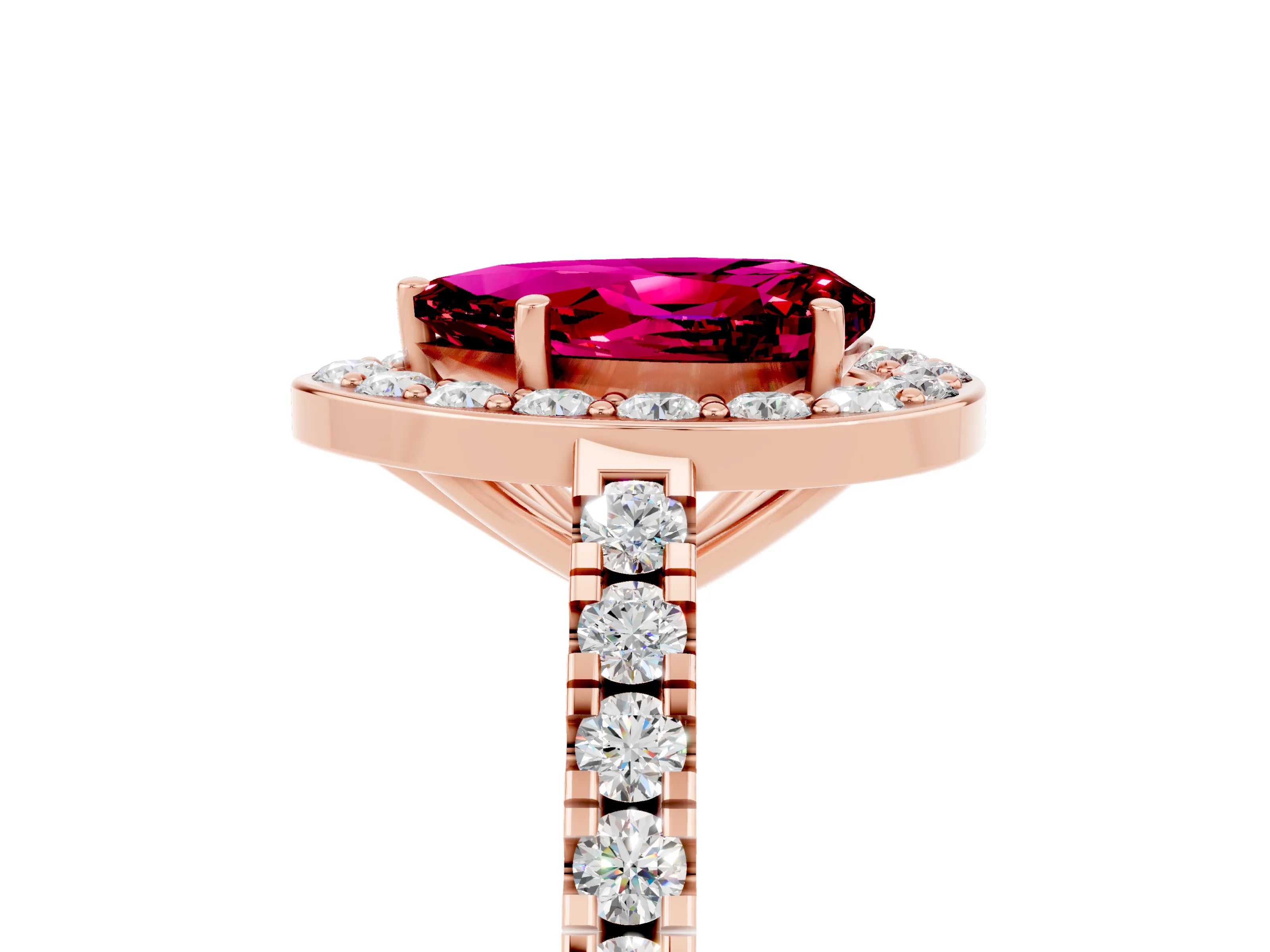 Rose gold Pear Cut Halo Diamond Ring with Pavé Band and Three-Prong Setting_5