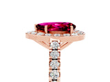 Rose gold Pear Cut Halo Diamond Ring with Pavé Band and Three-Prong Setting_5