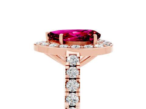 Rose gold Pear Cut Halo Diamond Ring with Pavé Band and Three-Prong Setting_5
