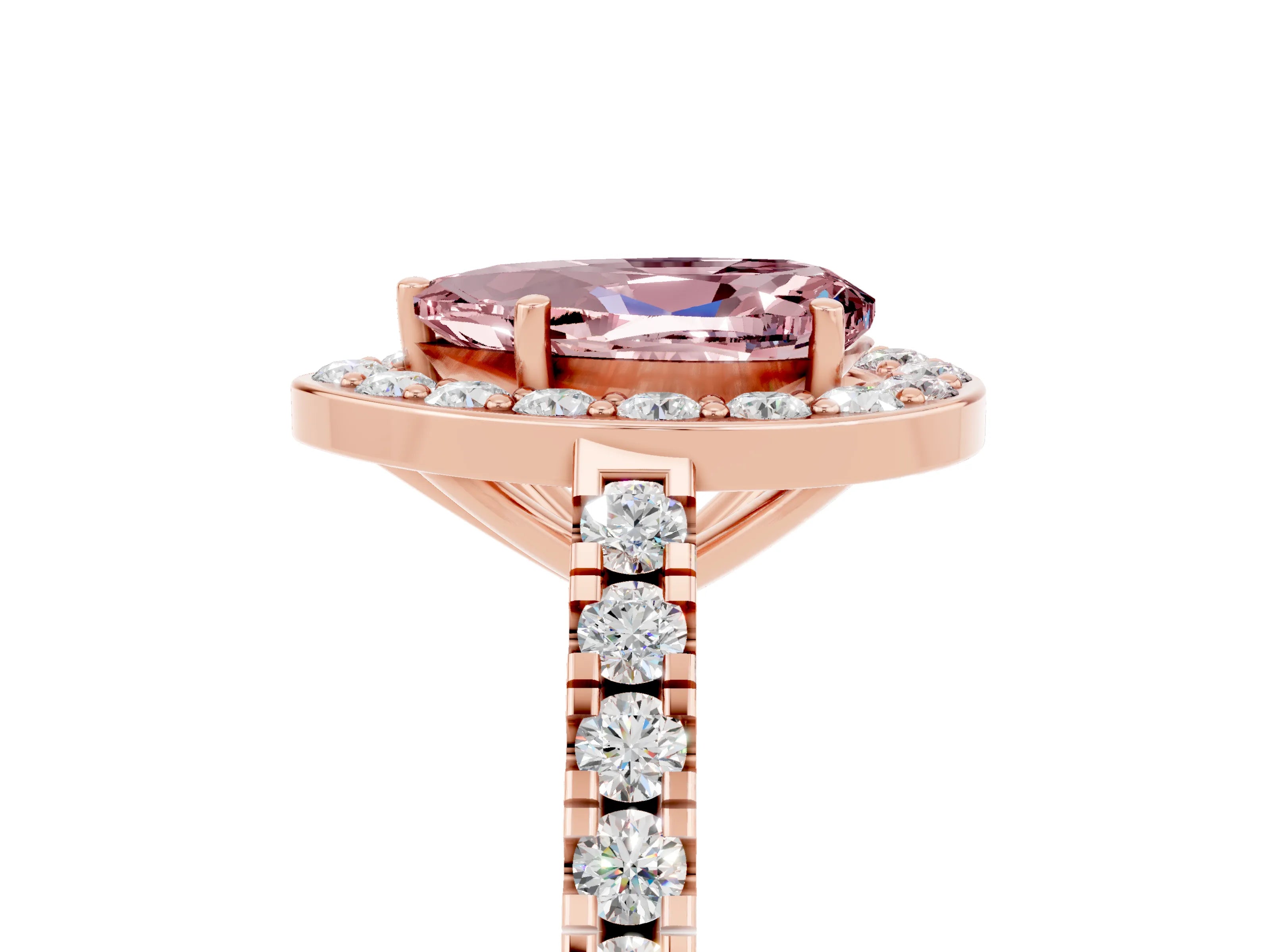 Rose gold Pear Cut Halo Diamond Ring with Pavé Band and Three-Prong Setting_5