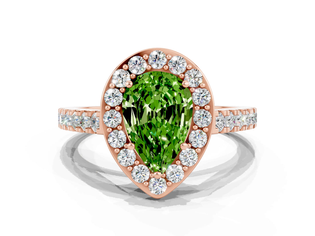 Rose gold Pear Cut Halo Diamond Ring with Pavé Band and Three-Prong Setting_9