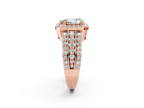Rose gold Pear Cut Halo Diamond Ring with Round with Moissanite side stone Split Shank and Prong Setting_2