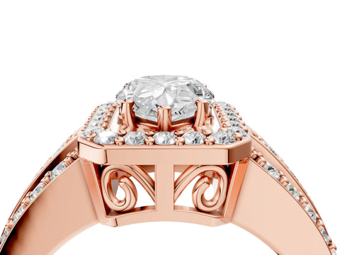 Rose gold Pear Cut Halo Diamond Ring with Round with Moissanite side stone Split Shank and Prong Setting_4