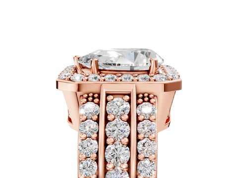 Rose gold Pear Cut Halo Diamond Ring with Round with Moissanite side stone Split Shank and Prong Setting_5