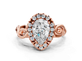 Rose gold Pear Cut Halo Diamond Ring with Scrollwork Band and Four-Prong Setting_56