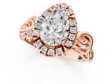 Rose gold Pear Cut Halo Diamond Ring with Scrollwork Band and Four-Prong Setting_57
