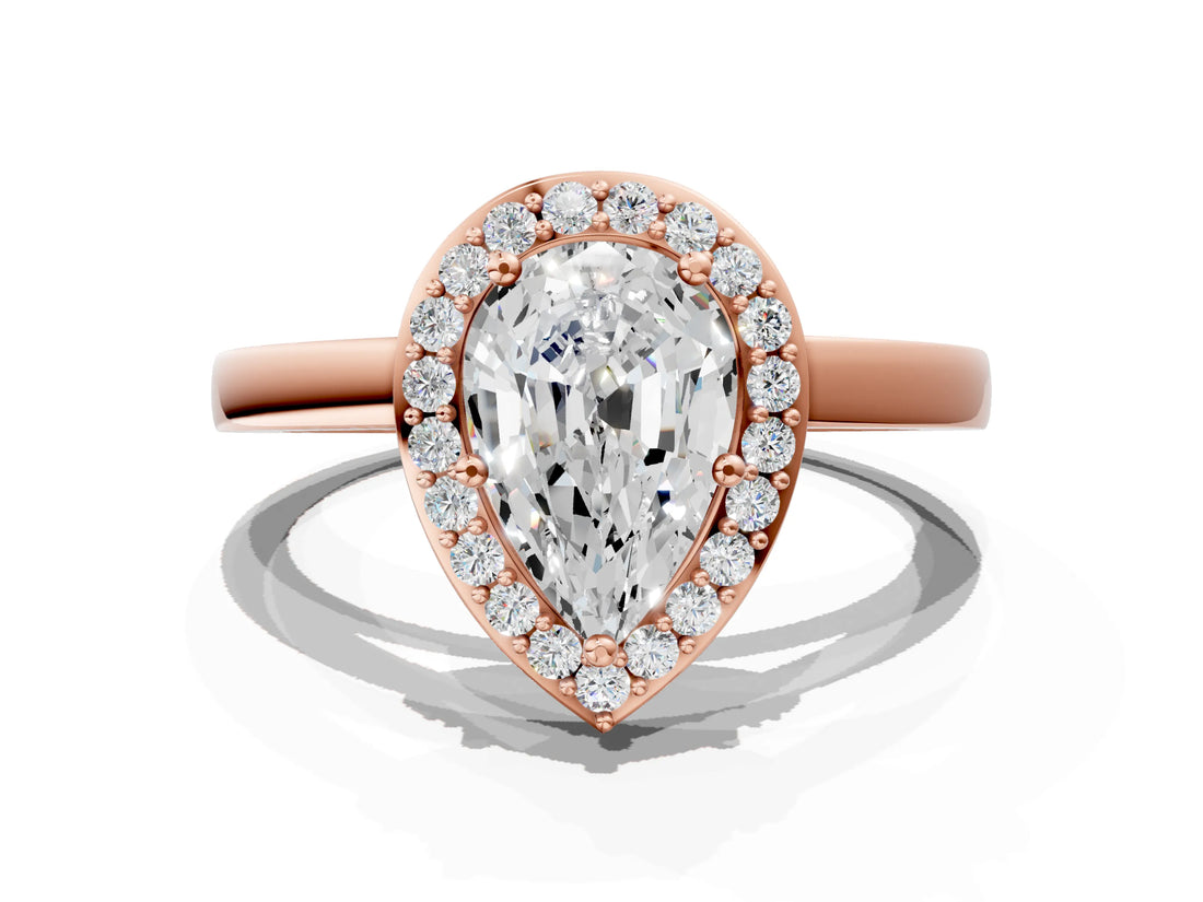Rose gold Pear Cut Halo Diamond Ring with Solitaire Band and Prong Setting_3