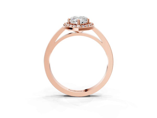 Rose gold Pear Cut Halo Diamond Ring with Solitaire Band and Prong Setting