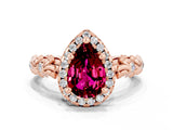 Rose gold Pear Cut Halo Diamond Solitaire with Filigree Band and Four-Prong Setting