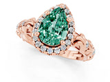 Rose gold Pear Cut Halo Diamond Solitaire with Filigree Band and Four-Prong Setting_1