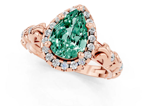 Rose gold Pear Cut Halo Diamond Solitaire with Filigree Band and Four-Prong Setting_1