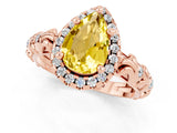Rose gold Pear Cut Halo Diamond Solitaire with Filigree Band and Four-Prong Setting_1