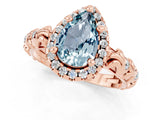 Rose gold Pear Cut Halo Diamond Solitaire with Filigree Band and Four-Prong Setting_1