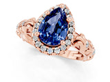 Rose gold Pear Cut Halo Diamond Solitaire with Filigree Band and Four-Prong Setting_1