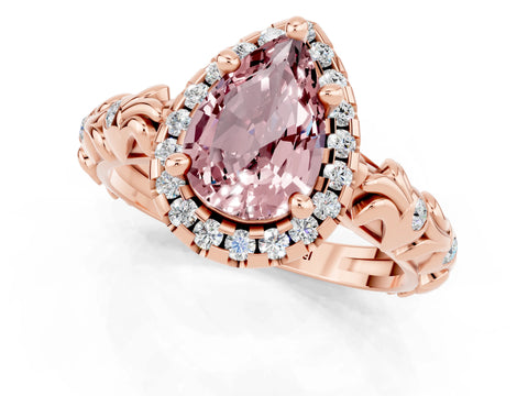 Rose gold Pear Cut Halo Diamond Solitaire with Filigree Band and Four-Prong Setting_1