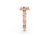 Rose gold Pear Cut Halo Diamond Solitaire with Filigree Band and Four-Prong Setting_2
