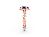 Rose gold Pear Cut Halo Diamond Solitaire with Filigree Band and Four-Prong Setting_2