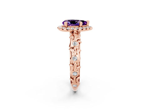 Rose gold Pear Cut Halo Diamond Solitaire with Filigree Band and Four-Prong Setting_2