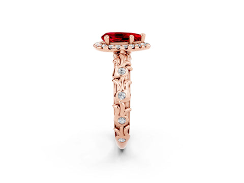 Rose gold Pear Cut Halo Diamond Solitaire with Filigree Band and Four-Prong Setting_2
