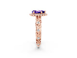Rose gold Pear Cut Halo Diamond Solitaire with Filigree Band and Four-Prong Setting_2