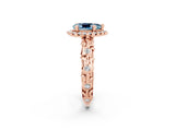 Rose gold Pear Cut Halo Diamond Solitaire with Filigree Band and Four-Prong Setting_2
