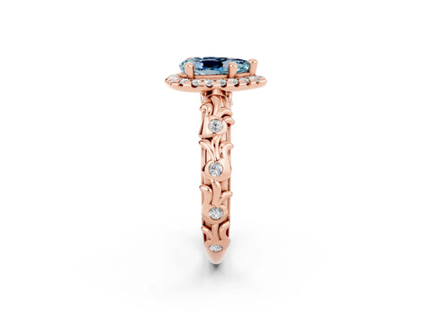 Rose gold Pear Cut Halo Diamond Solitaire with Filigree Band and Four-Prong Setting_2