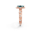 Rose gold Pear Cut Halo Diamond Solitaire with Filigree Band and Four-Prong Setting_2