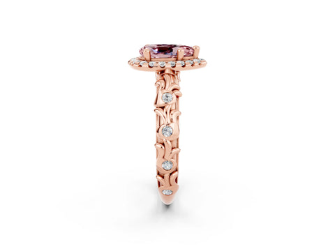 Rose gold Pear Cut Halo Diamond Solitaire with Filigree Band and Four-Prong Setting_2