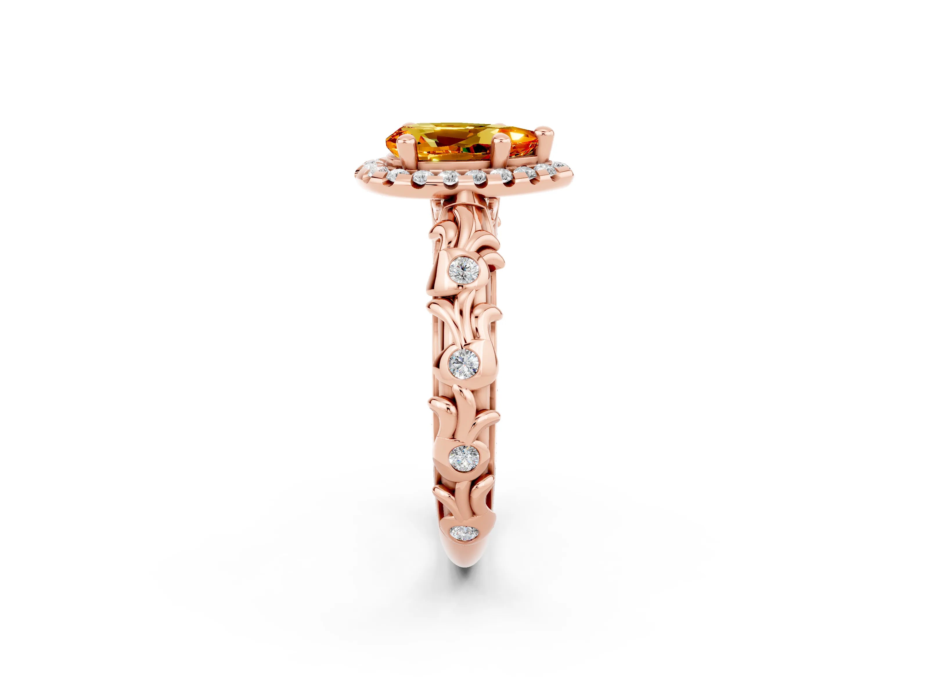 Rose gold Pear Cut Halo Diamond Solitaire with Filigree Band and Four-Prong Setting_2