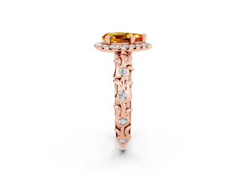 Rose gold Pear Cut Halo Diamond Solitaire with Filigree Band and Four-Prong Setting_2