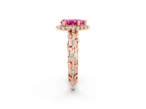 Rose gold Pear Cut Halo Diamond Solitaire with Filigree Band and Four-Prong Setting_2